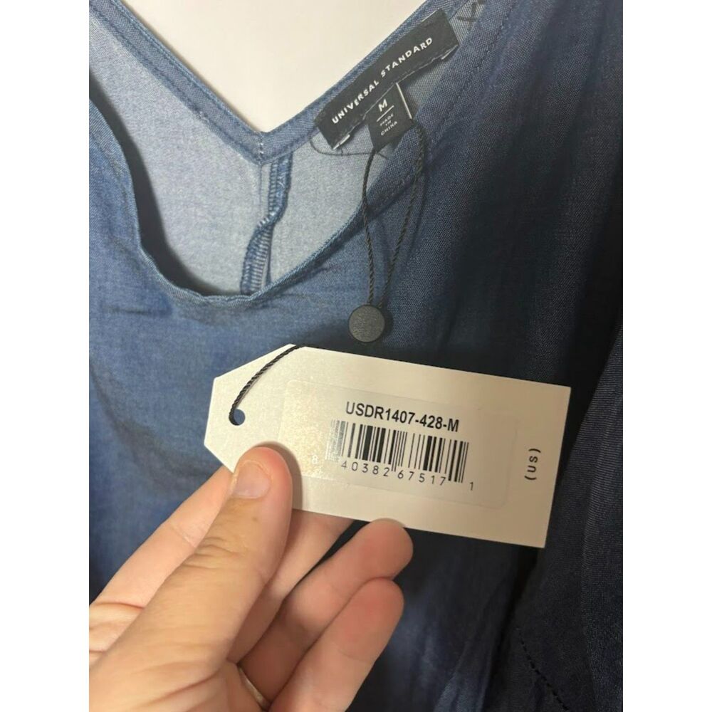 Universal Standard Dress Women's Size 18/20 Medium Blue Chambray Midi Tiered NWT - Picture 5 of 6